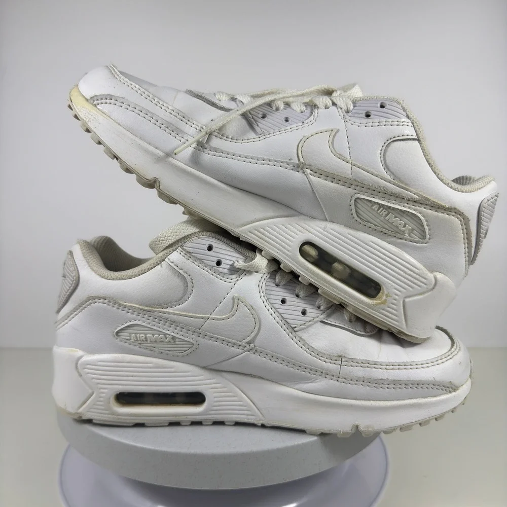 Nike‎ Boys Sneakers Air Max 90 Leather Cushioned Streetwear White US 5.5Y